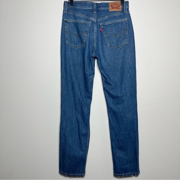 Levi's Women Low Pro Jeans 25" Dark Wash Rip Knee Straight Leg Western - Picture 5 of 12